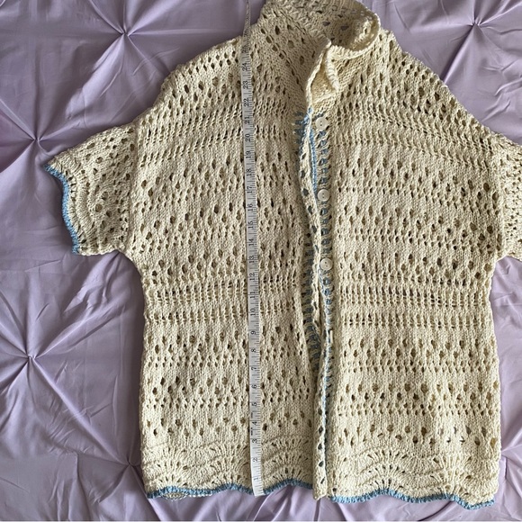 Free People Santa Cruz Club Crochet Sweater Button Front Collar Small NWOT - Picture 11 of 11
